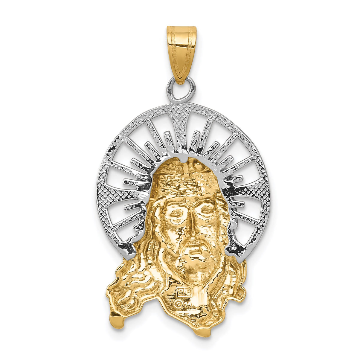 14k Tri-Color Gold Jesus Face Pendant with Crown of Thorns and Radiant Halo