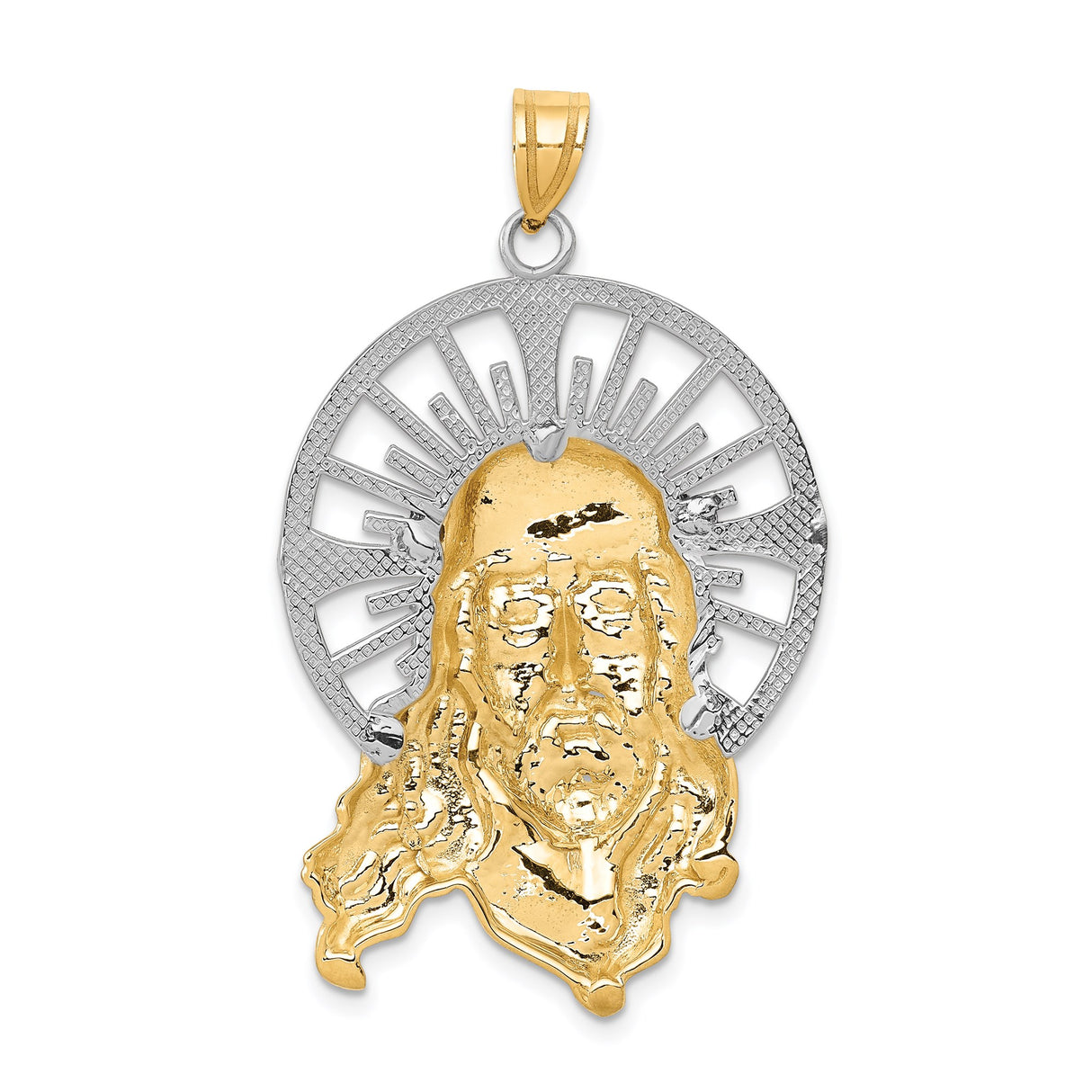 14k Tri-Color Gold Jesus Head Pendant with Crown of Thorns and Halo Design