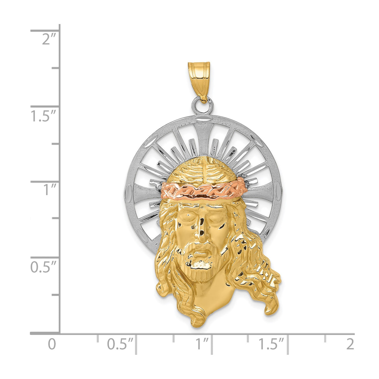14k Tri-Color Gold Jesus Head Pendant with Crown of Thorns and Halo Design