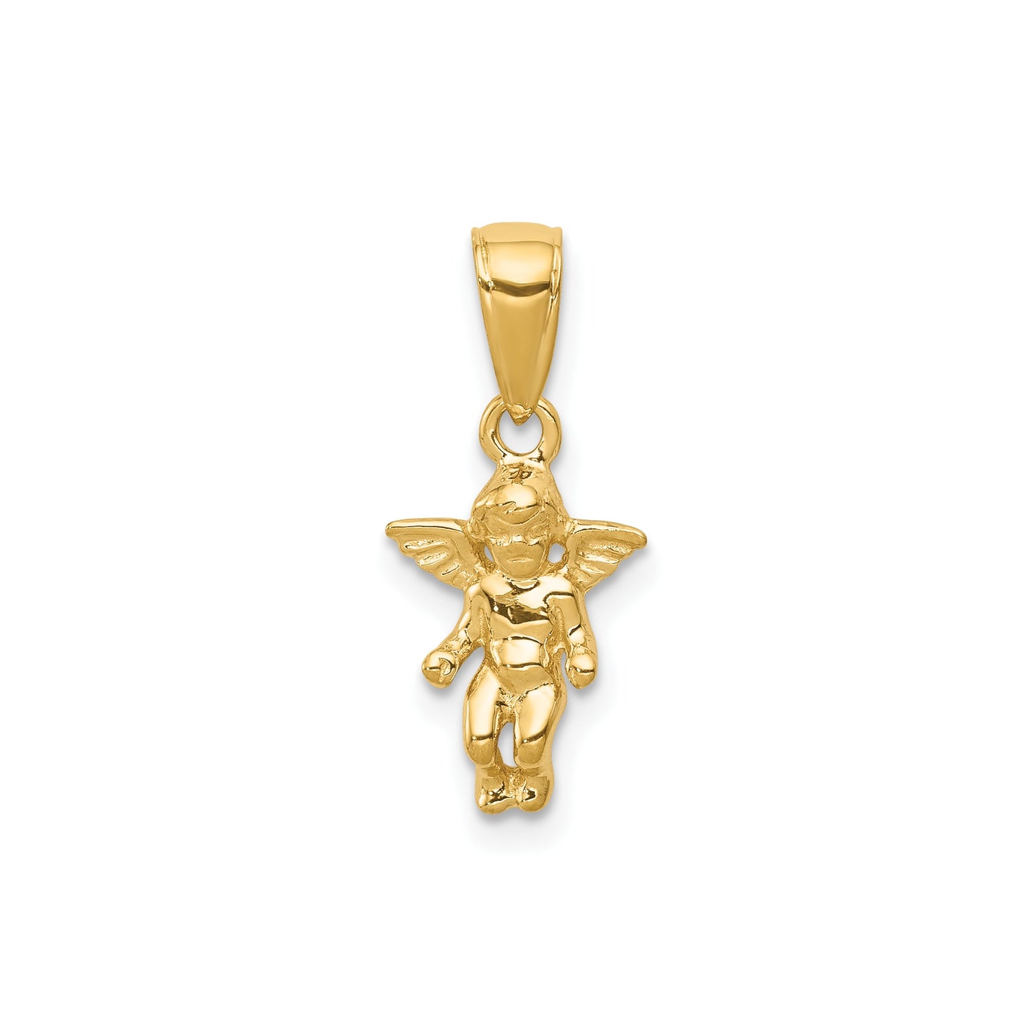 14k Yellow Gold Cherub Angel Pendant, Guardian Angel Religious Charm for Women or Unisex Wear