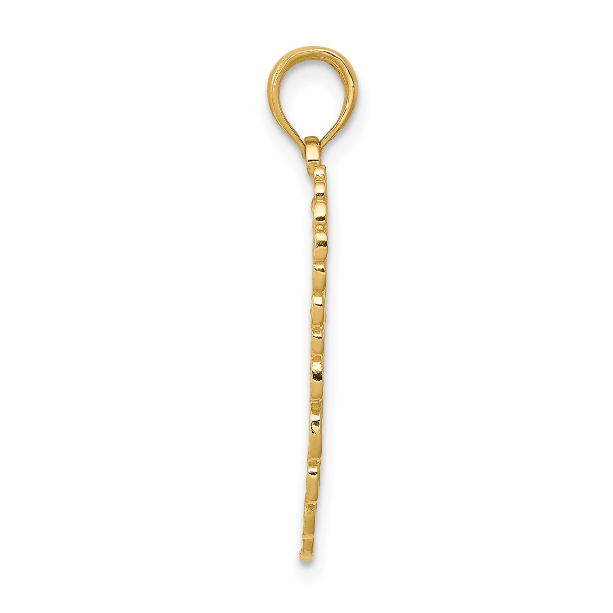 14k Yellow Gold Angel Wing Pendant with Etched Feather Detailing, Religious Charm for Women