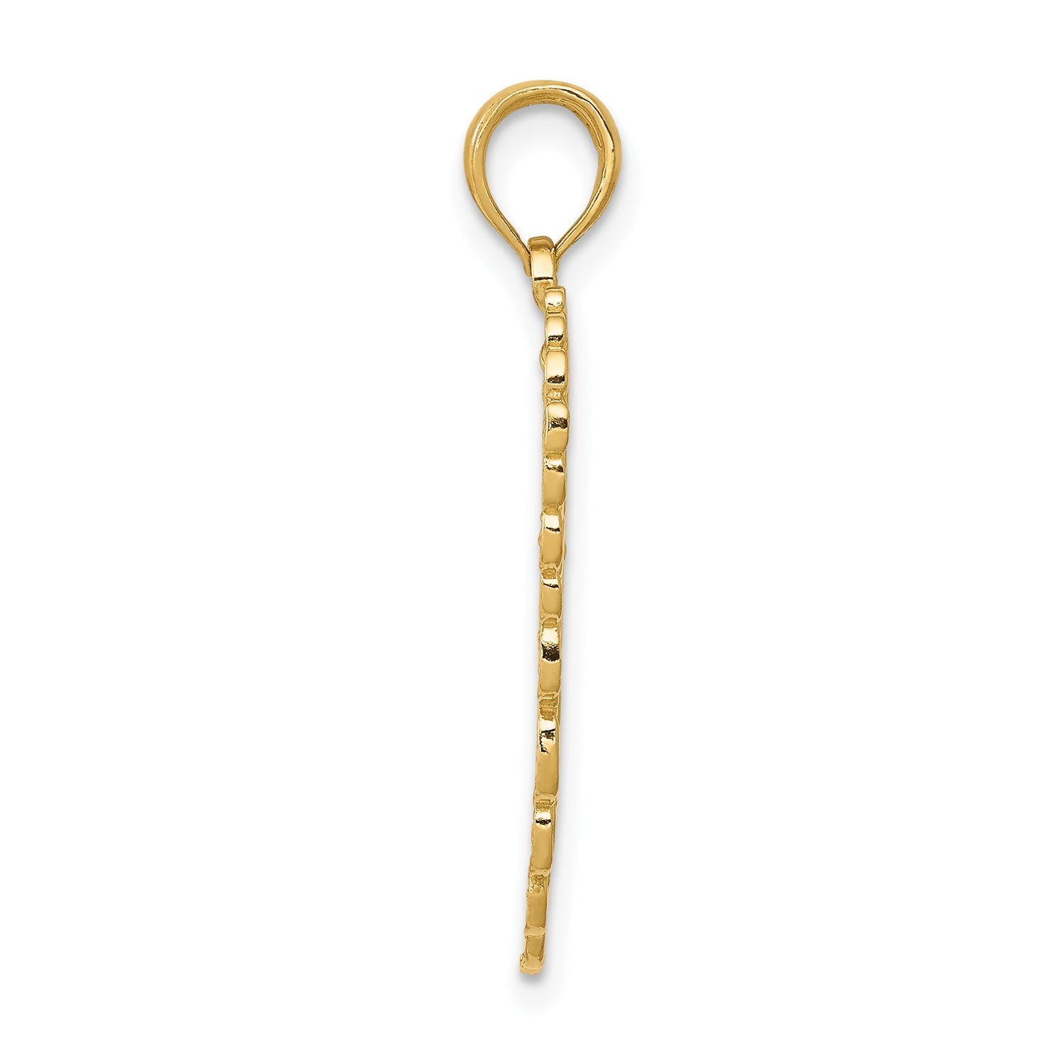 14k Yellow Gold Angel Wing Pendant with Etched Feather Detailing, Religious Charm for Women