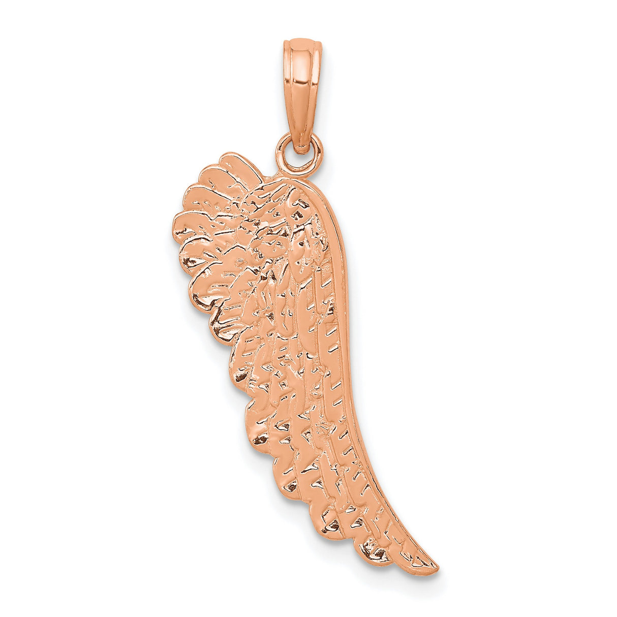 14k Rose Gold Angel Wing Pendant, Detailed Feather Charm, Spiritual Memorial Jewelry