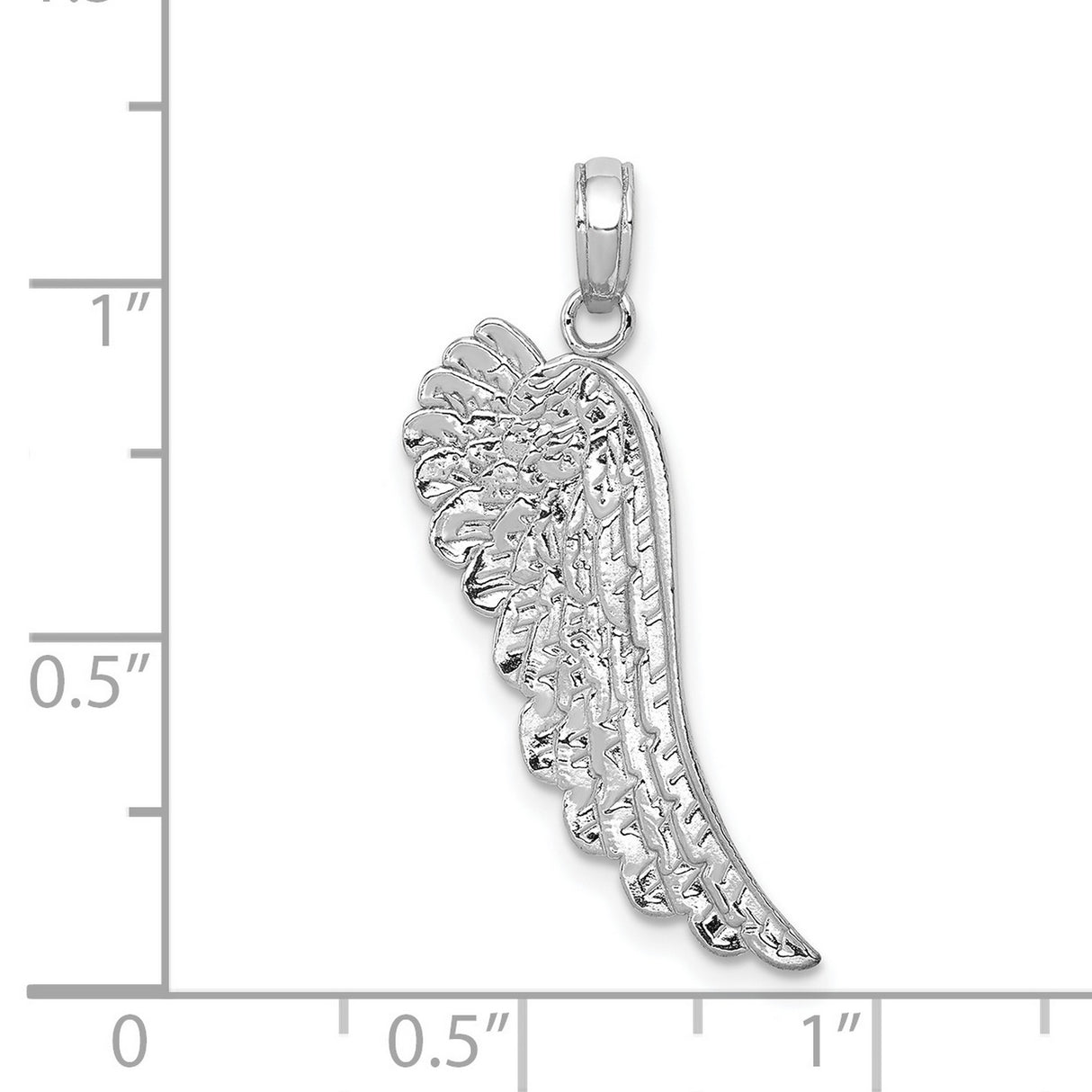 14k White Gold Angel Wing Pendant with Feather Detail, Christian Memorial Charm