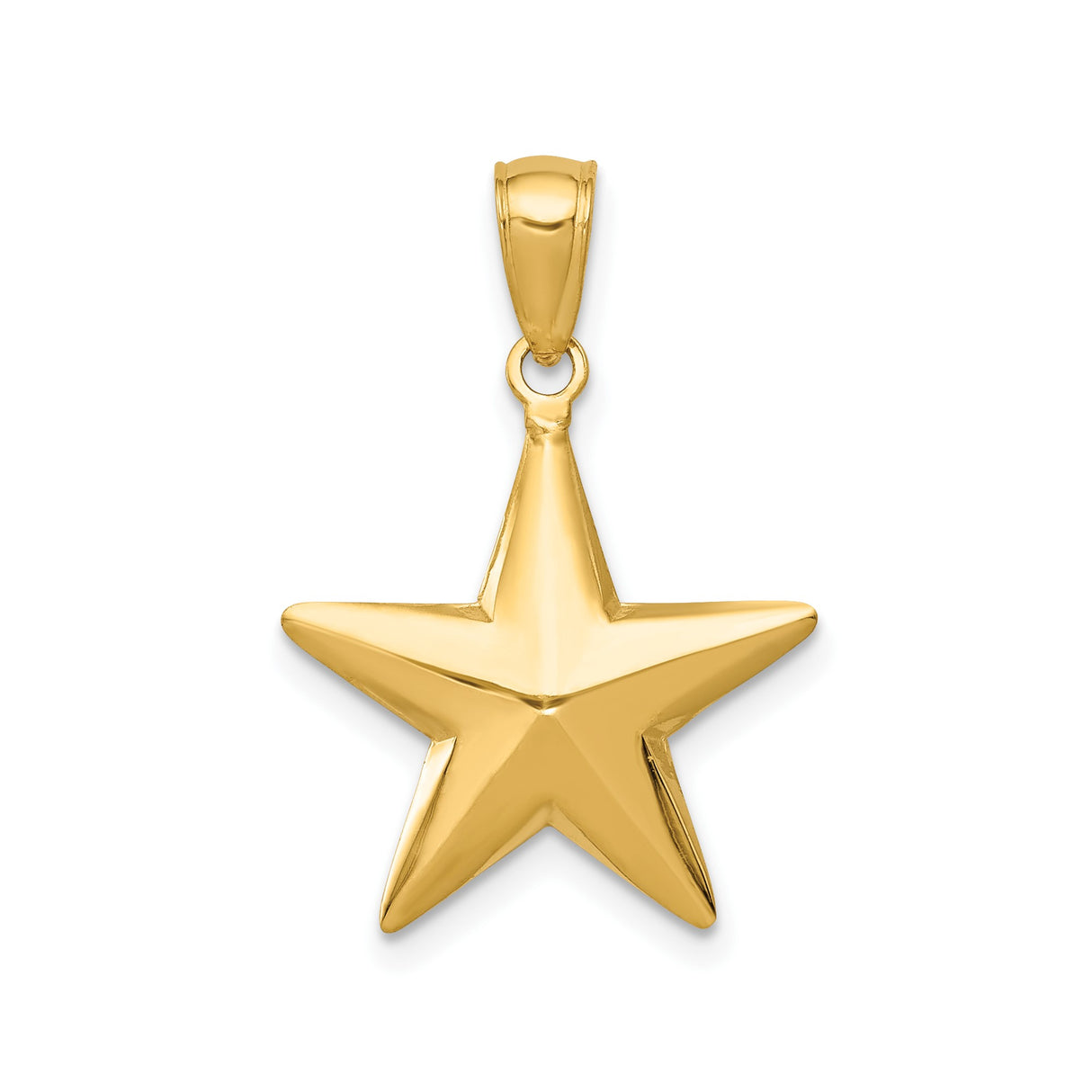 14k Yellow Gold Star Pendant, Polished Five-Point Celestial Charm for Women or Unisex Wear