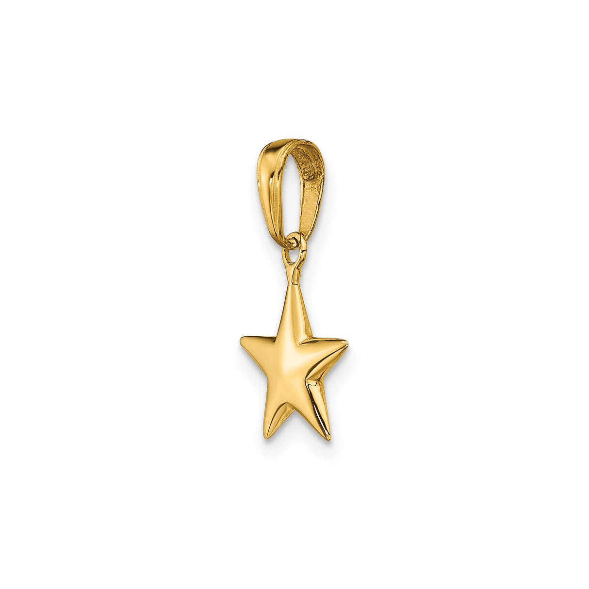 14k Yellow Gold Star Pendant Charm, Polished Five-Point Celestial Symbol for Women or Unisex Wear