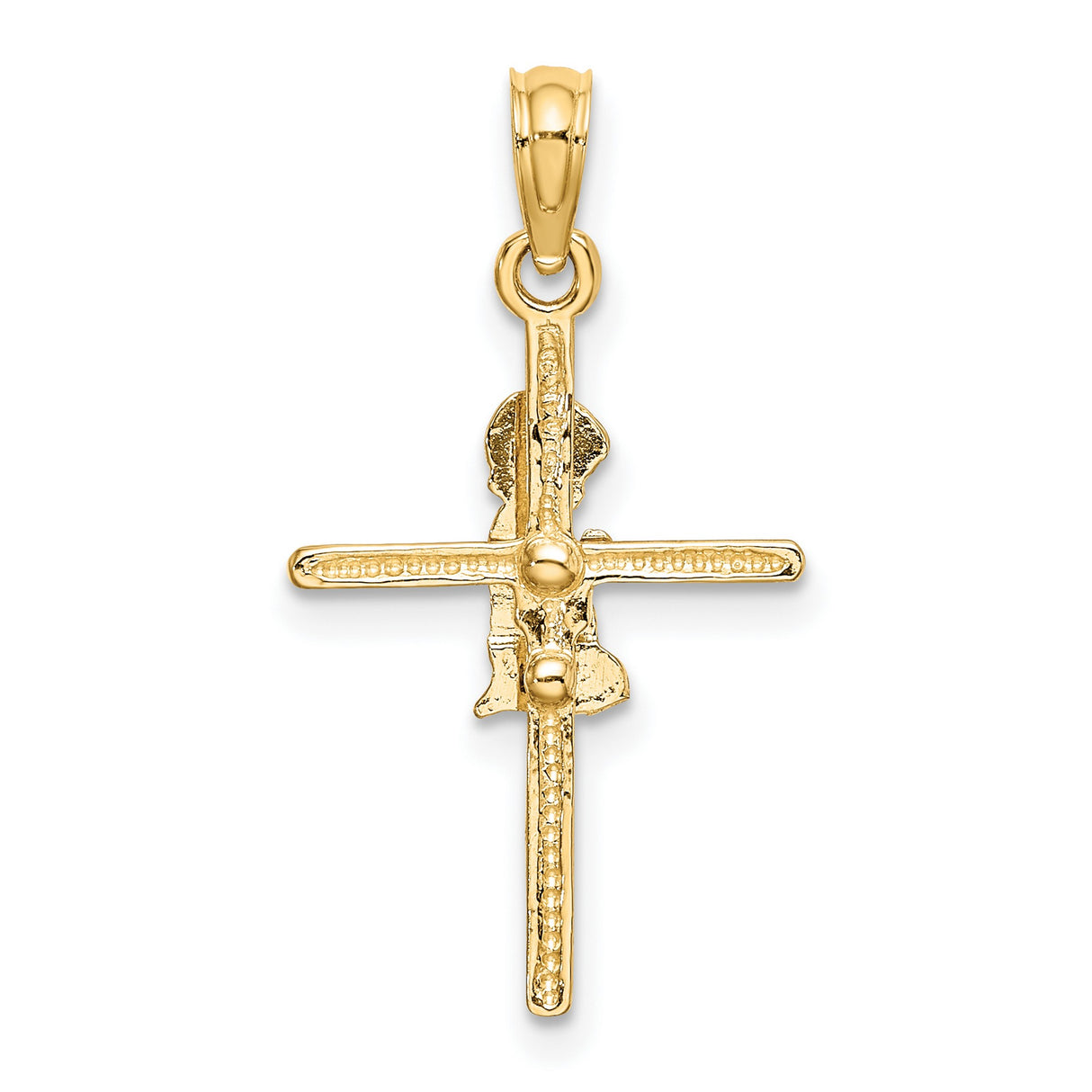 14k Yellow Gold Cross Pendant with Praying Boy Design, Polished Finish, Classic Faith Style