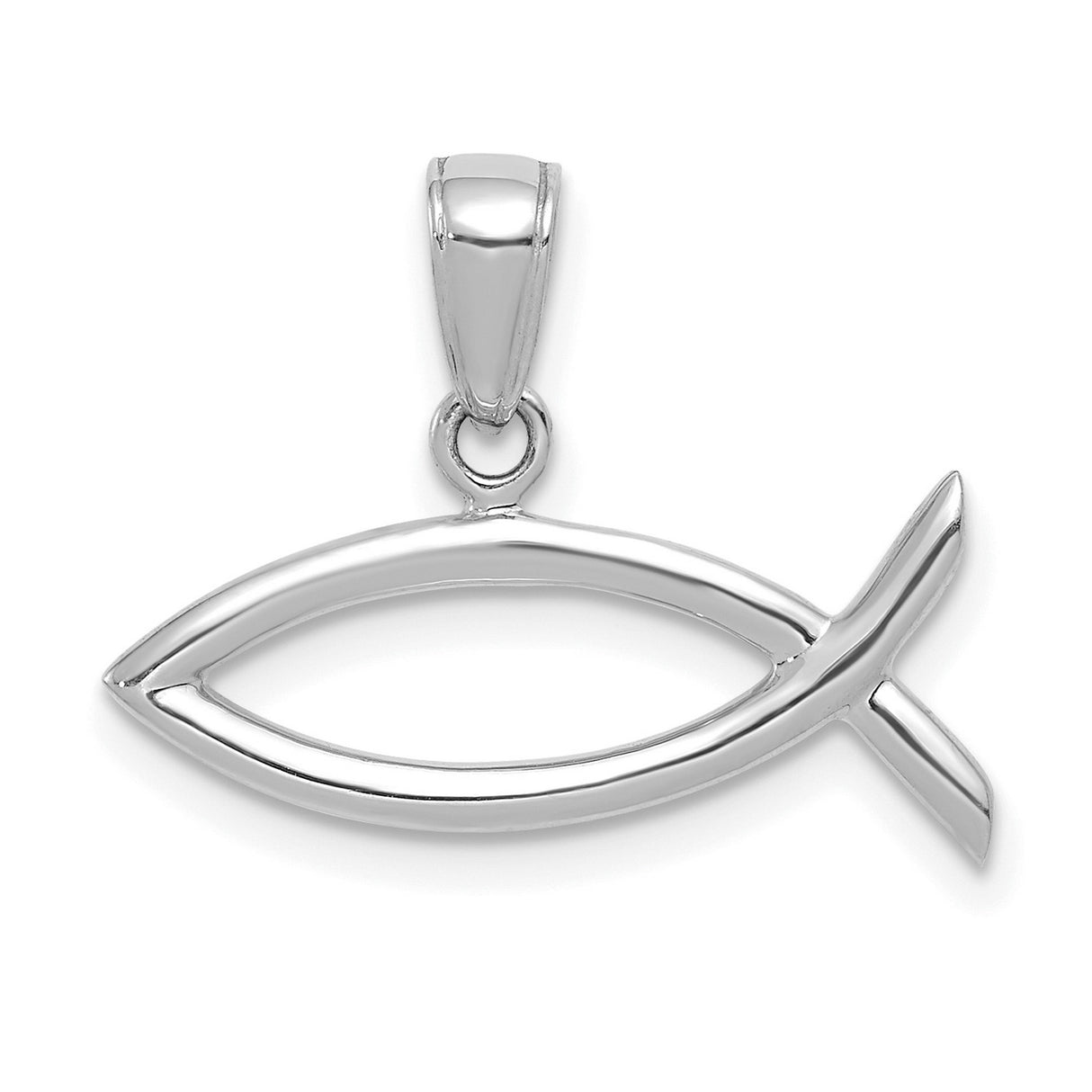 14k White Gold Ichthys Fish Pendant, Open Christian Symbol Design for Women or Unisex