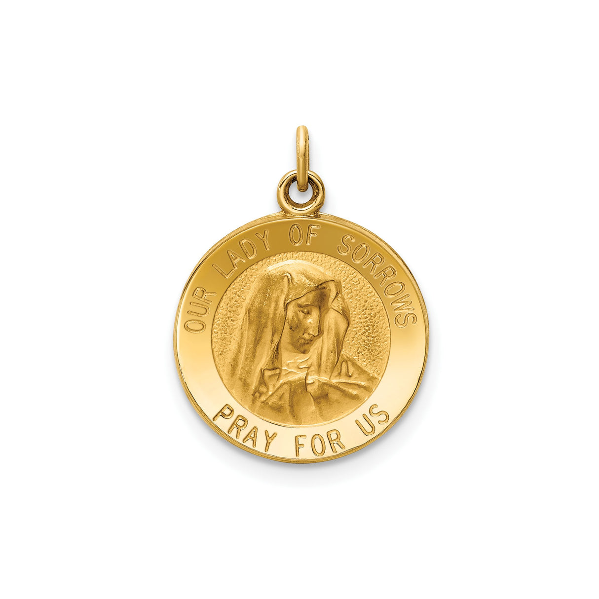 14k Yellow Gold Our Lady of Sorrows Pendant, Virgin Mary Catholic Medal for Women