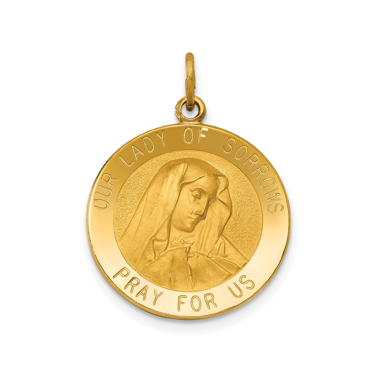 14k Yellow Gold Our Lady of Sorrows Pendant Medal with Virgin Mary Engraving