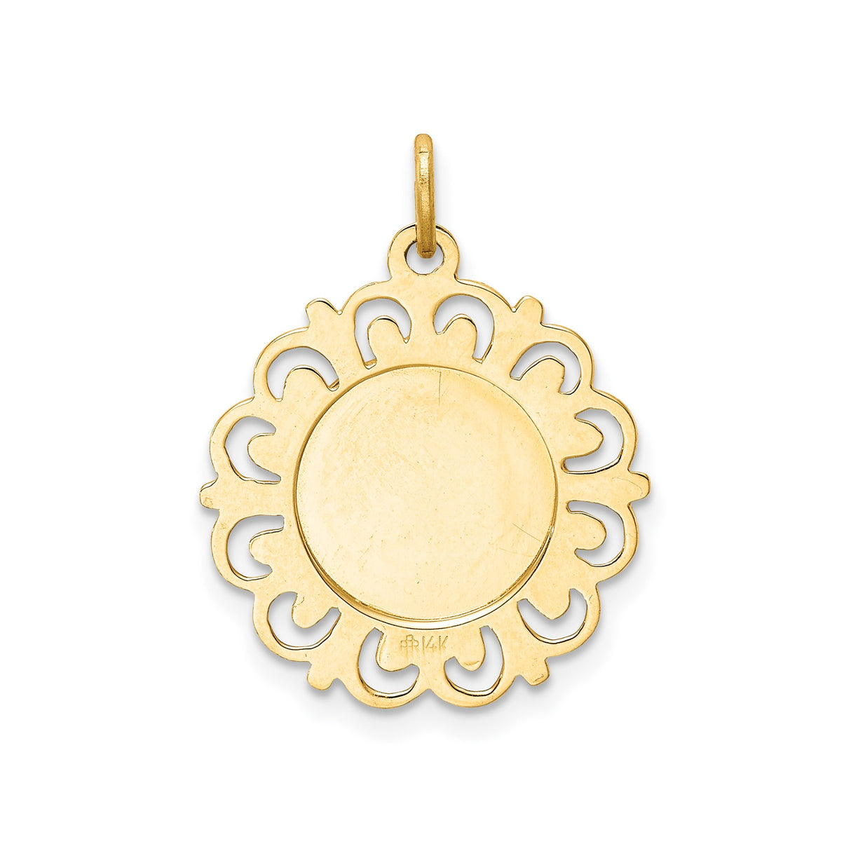 14k Yellow Gold Our Lady of Sorrows Pendant with Filigree Border, Catholic Medallion