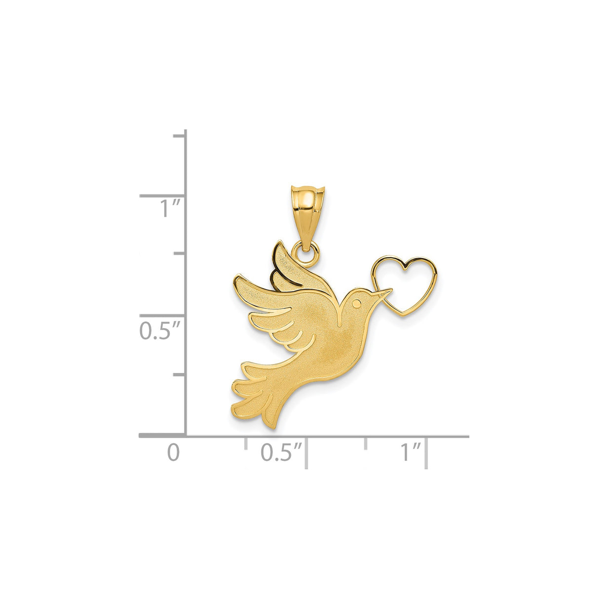 14k Yellow Gold Dove Pendant with Heart, Christian Peace and Love Charm for Women