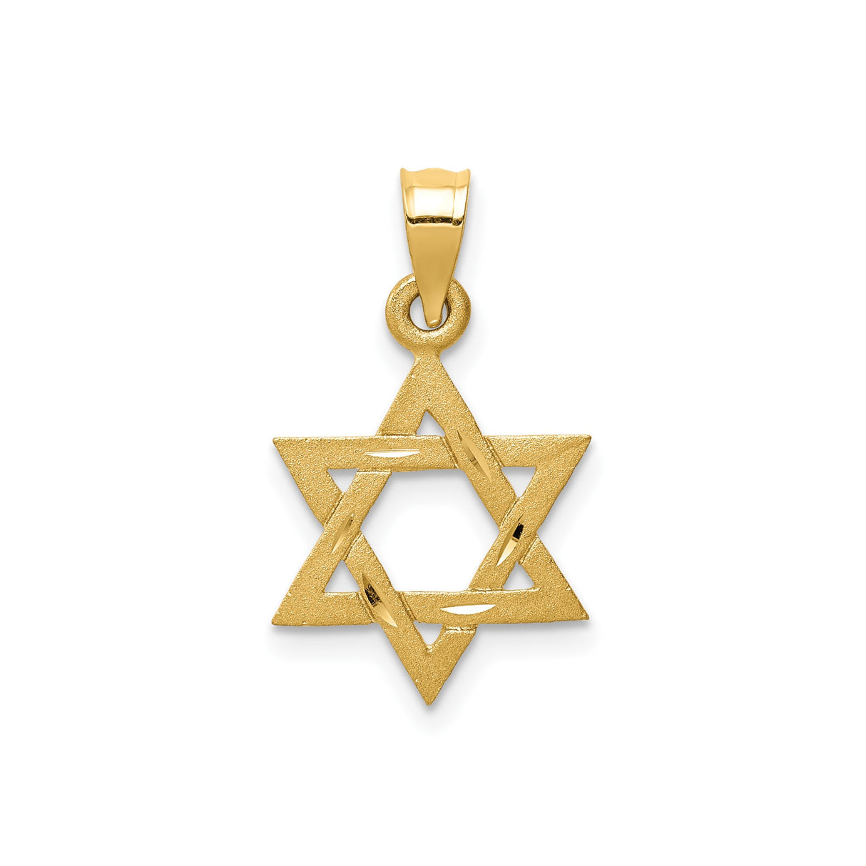 14k Yellow Gold Star of David Pendant, Polished and Textured Judaica Charm, Unisex Jewish Symbol