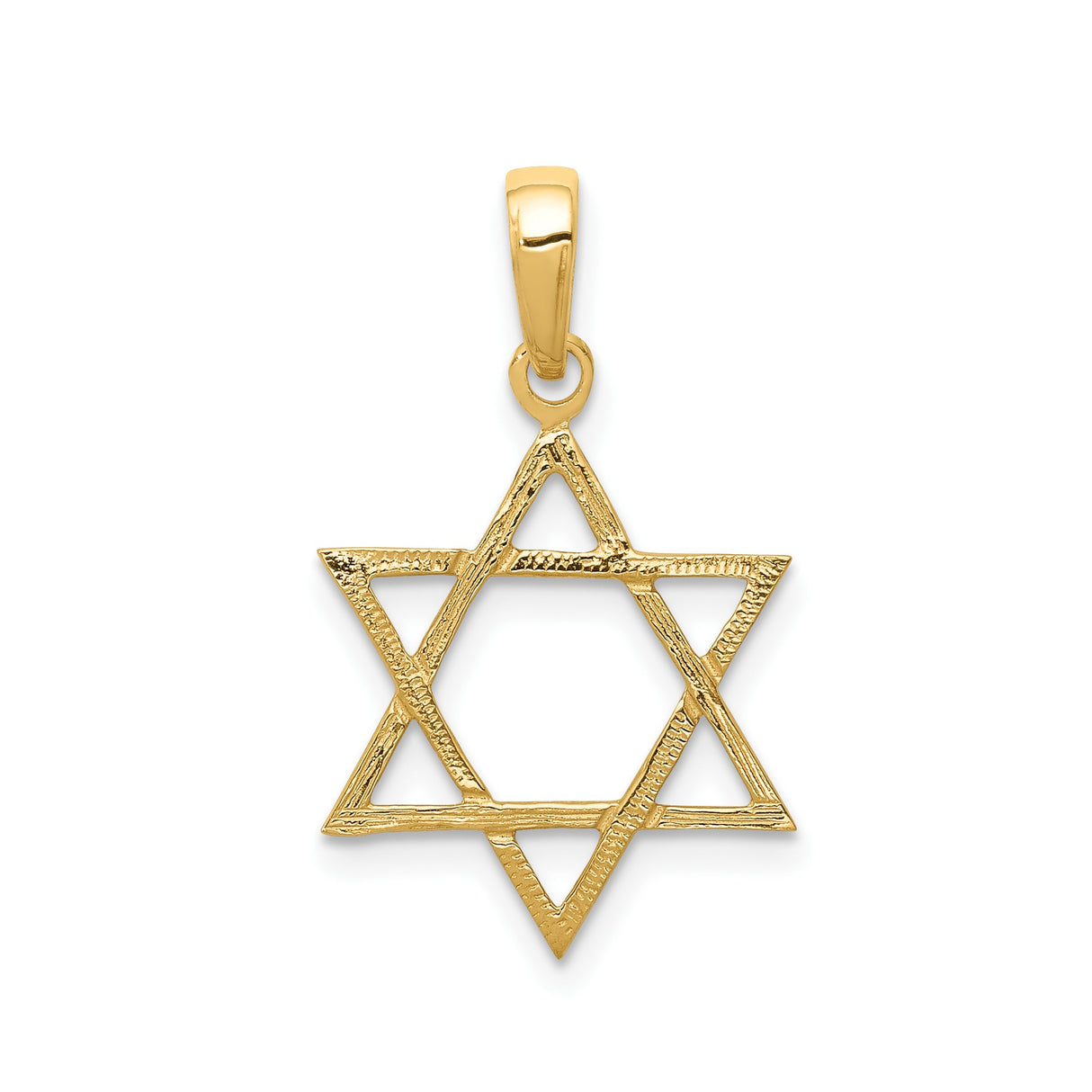 14k Yellow Gold Star of David Pendant with Textured Finish, Jewish Religious Charm