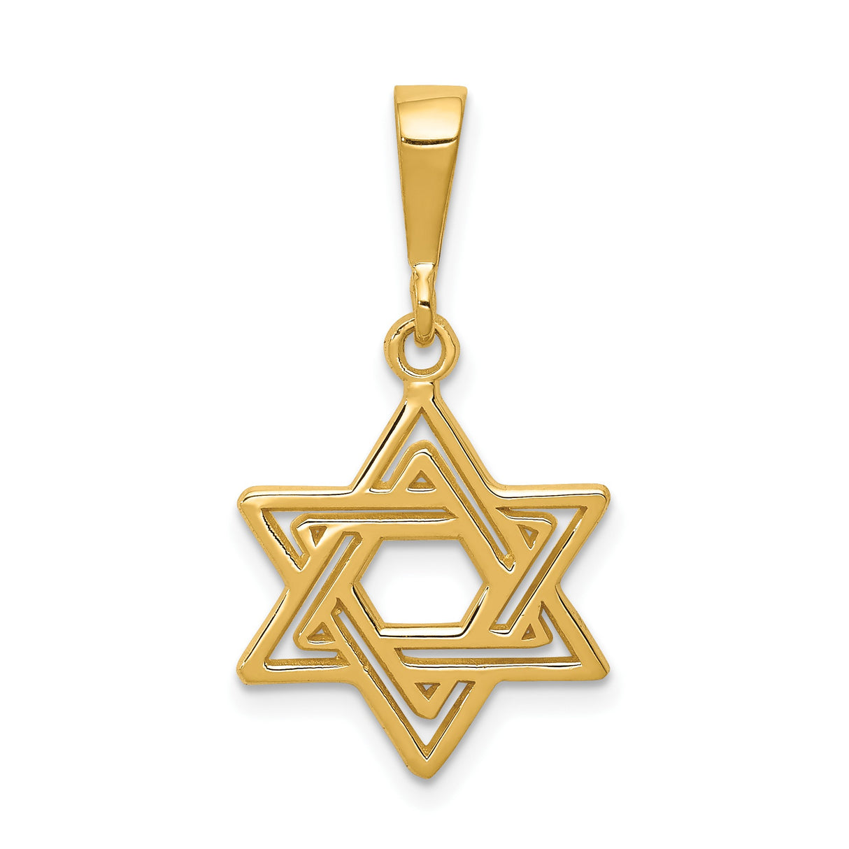 14k Yellow Gold Star of David Pendant with Interlocking Openwork Design, Religious Jewelry