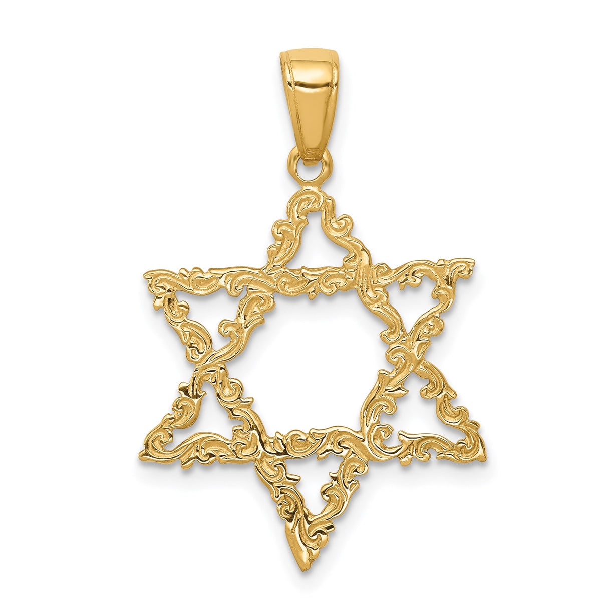 14k Yellow Gold Star of David Pendant with Ornate Filigree Design, Religious Jewelry for Women or Unisex