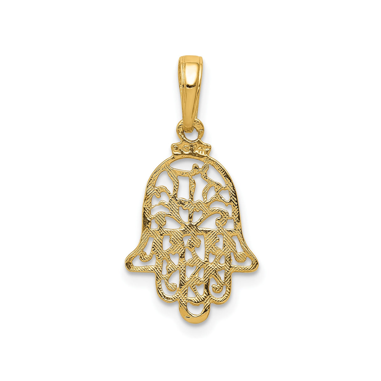 14k Yellow Gold Hamsa Hand Pendant with Filigree Detailing, Evil Eye Charm Amulet