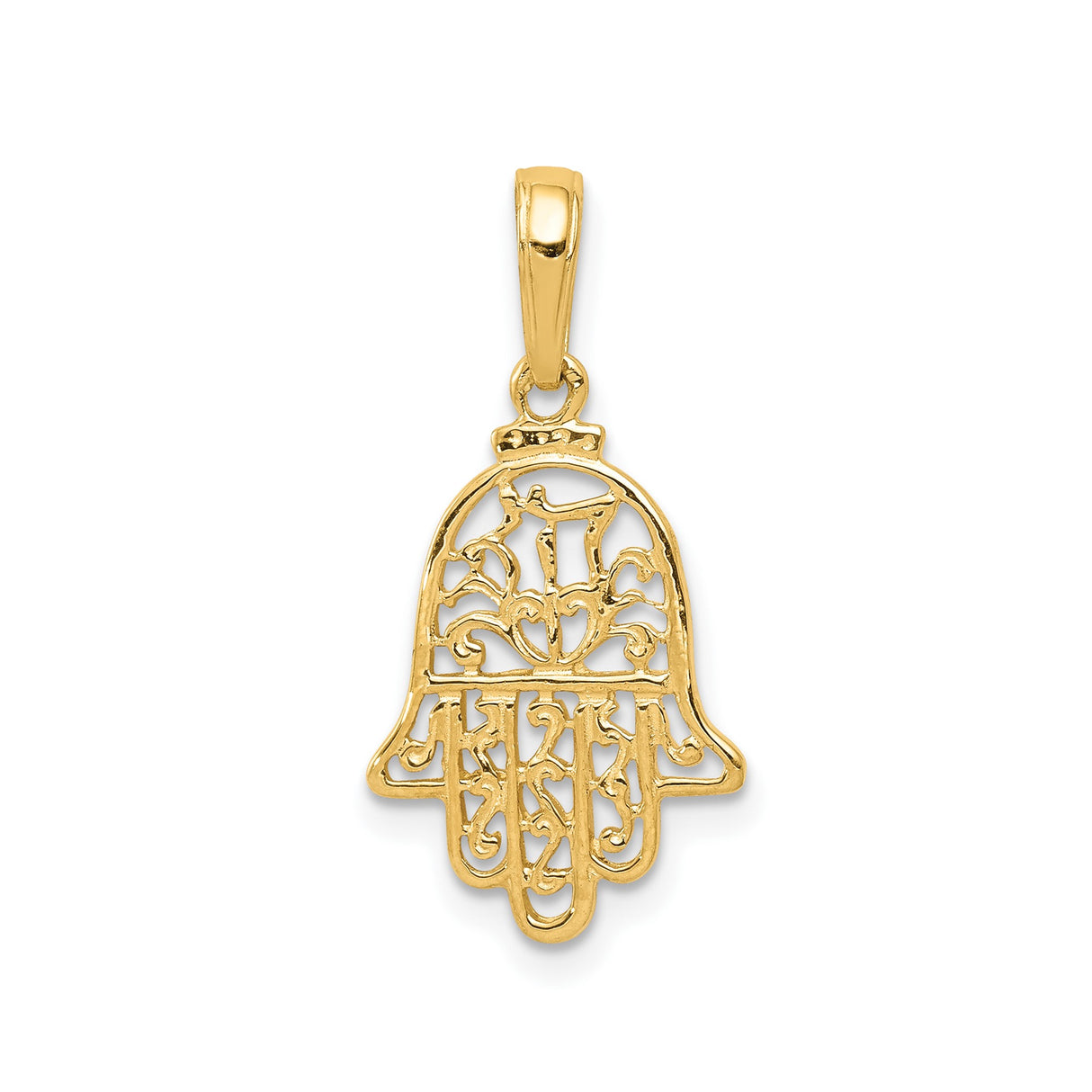 14k Yellow Gold Hamsa Hand Pendant with Filigree Detailing, Evil Eye Charm Amulet