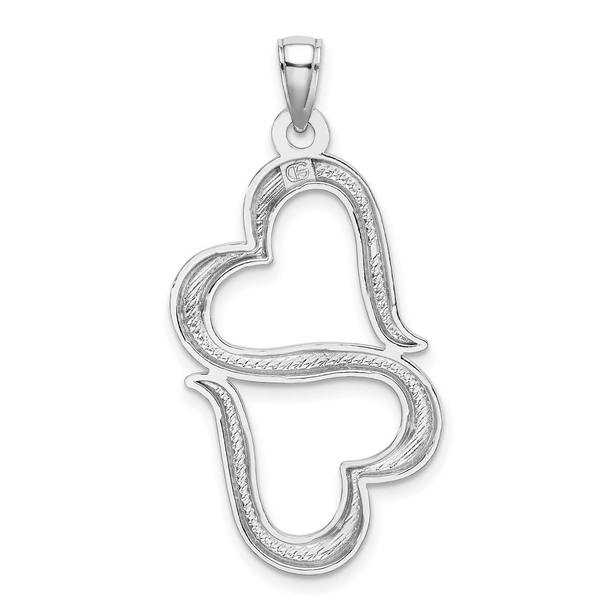 14k White Gold Pendant, Abstract Double Heart Charm with Polished Open Design