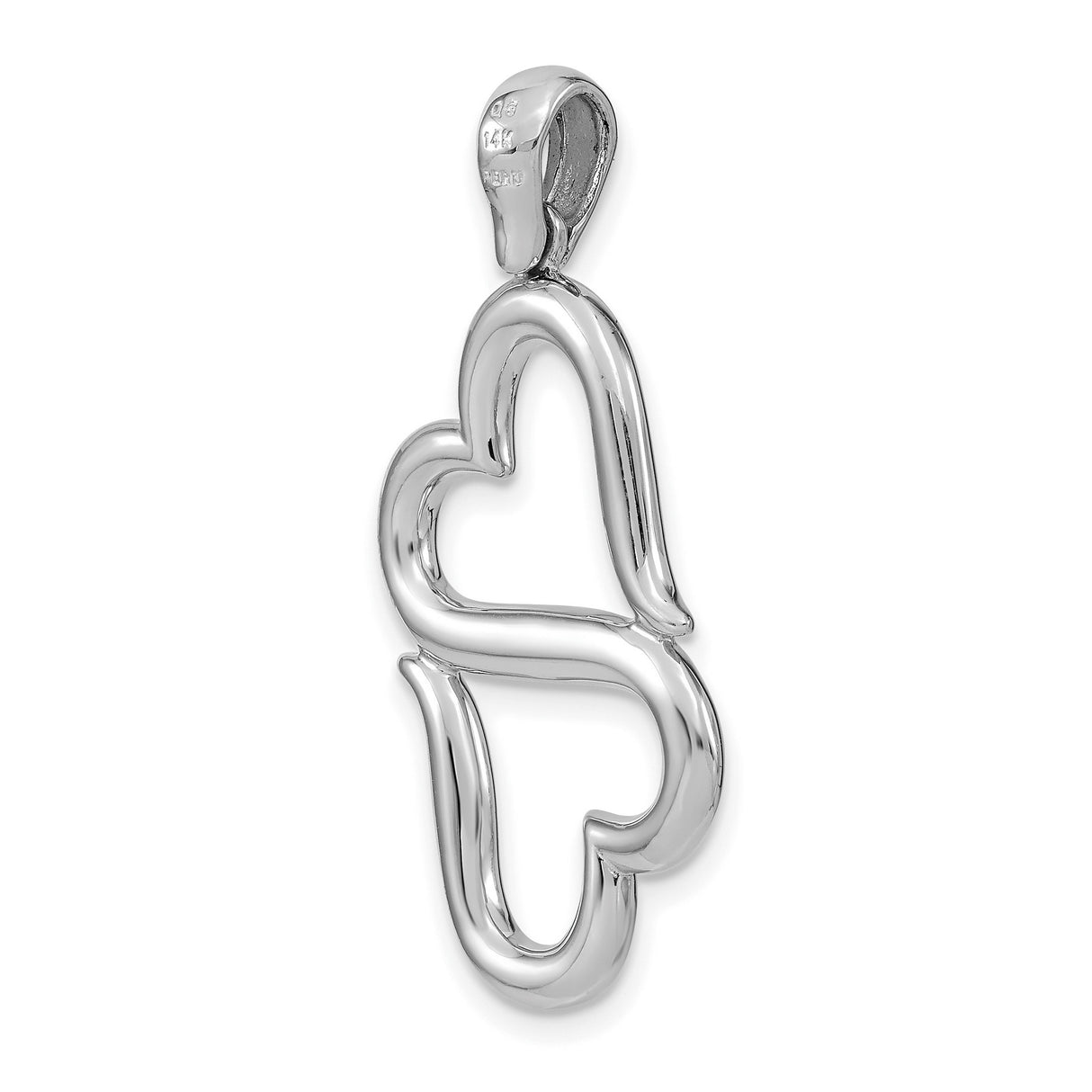 14k White Gold Pendant, Abstract Double Heart Charm with Polished Open Design