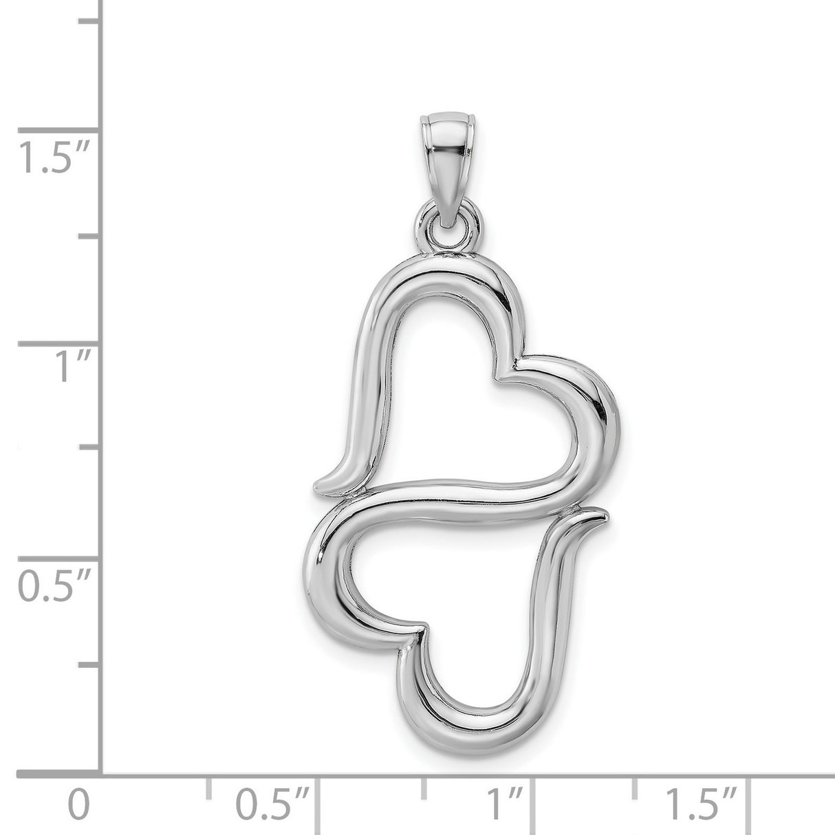 14k White Gold Pendant, Abstract Double Heart Charm with Polished Open Design