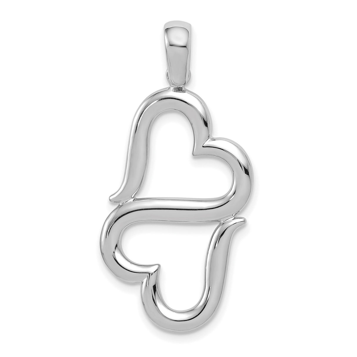 14k White Gold Pendant, Abstract Double Heart Charm with Polished Open Design