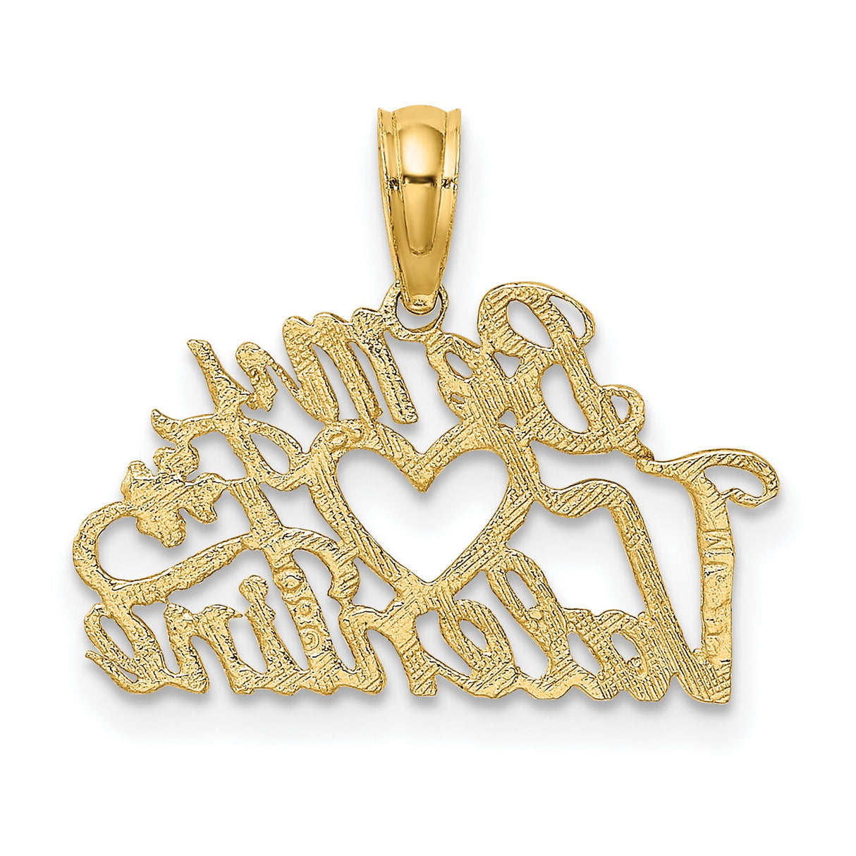 14k Yellow Gold Pendant with Heart and Floral Design, Scripted Be My Valentine Message