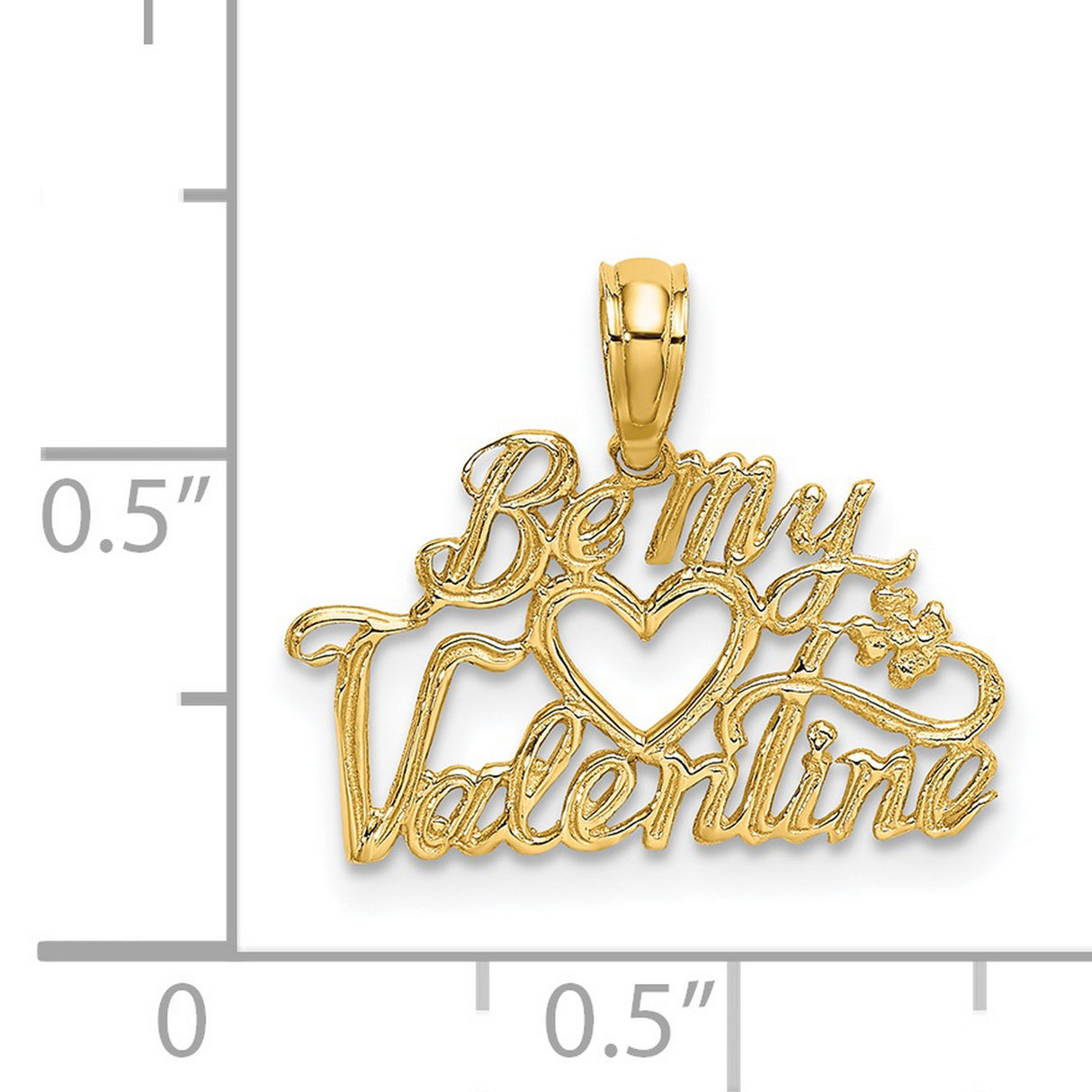 14k Yellow Gold Pendant with Heart and Floral Design, Scripted Be My Valentine Message