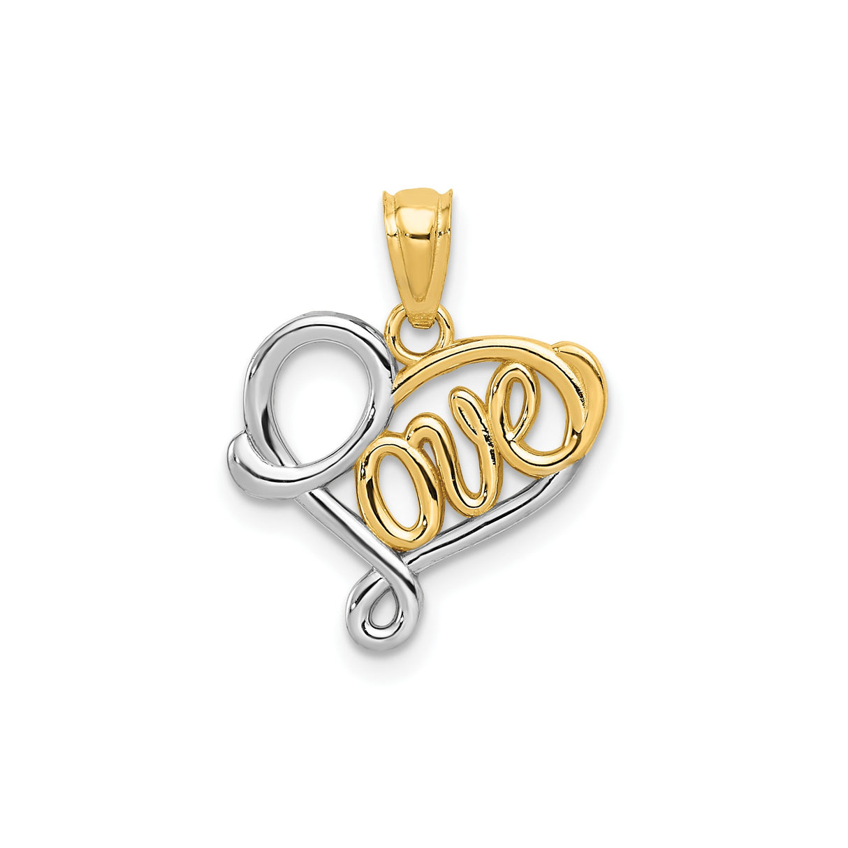 14k Two-Tone Gold Pendant with Script Love Heart Design for Women