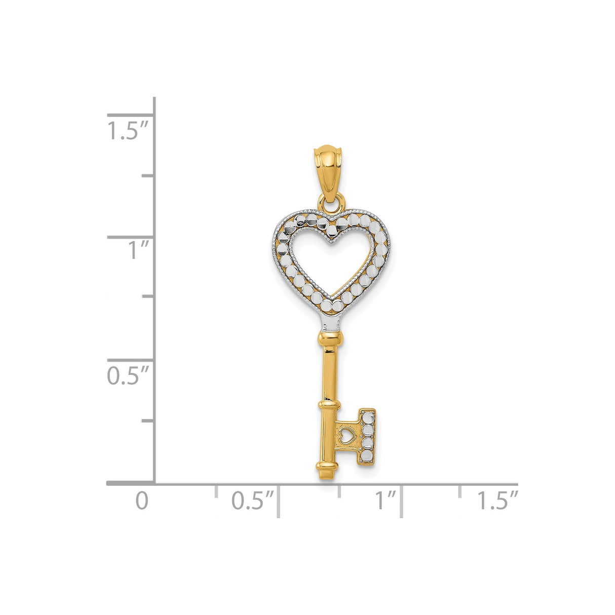 14k Multi-Tone Gold Heart Key Pendant with Rhodium Accents, Vintage-Inspired Design for Women