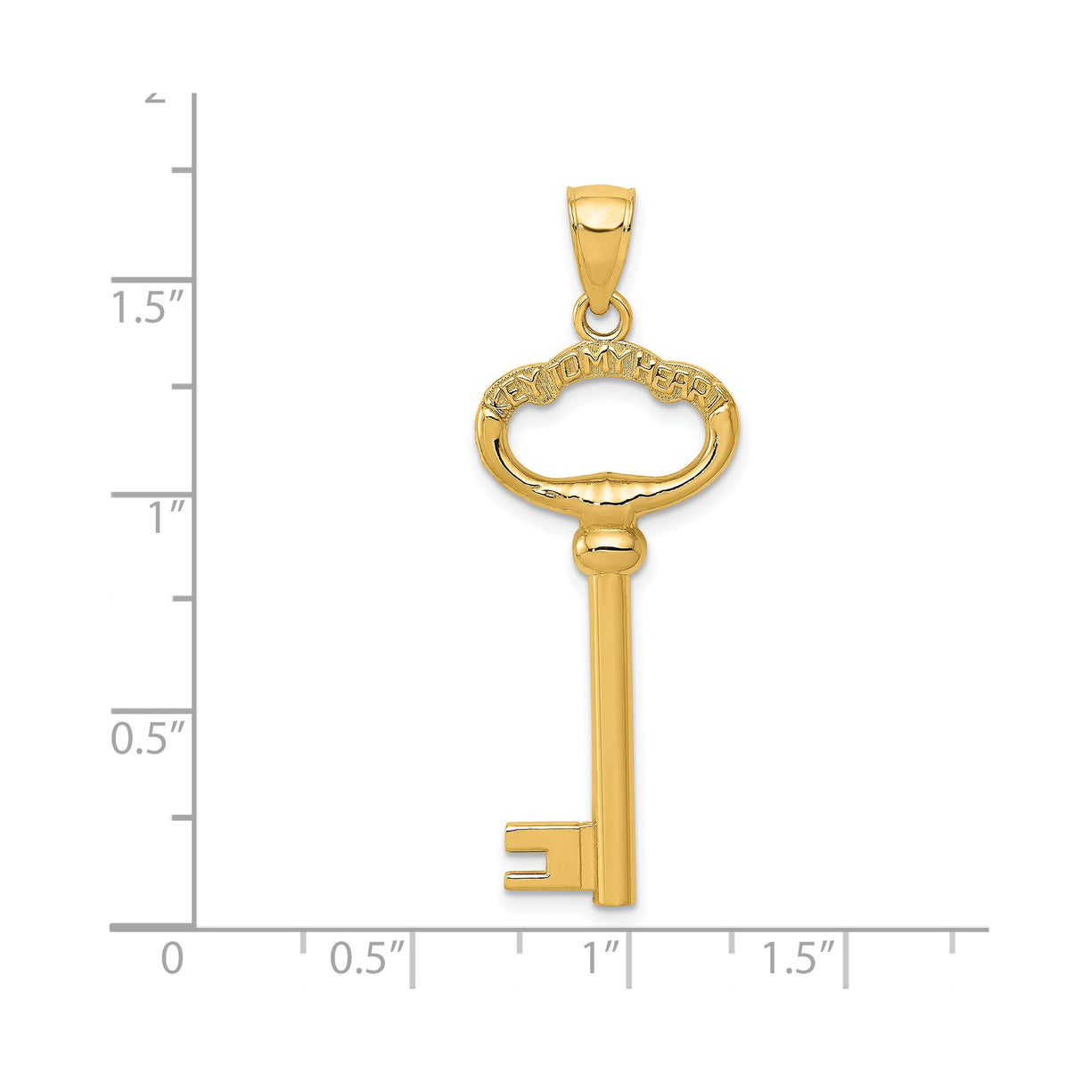 14k Yellow Gold Key to My Heart Pendant, Romantic Heart Charm Design for Women
