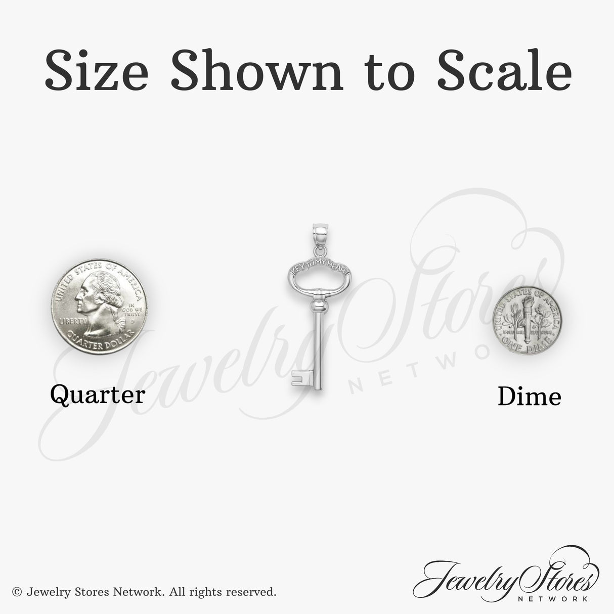 14k White Gold Key Pendant with Heart Engraving, Romantic Symbol of Love for Women