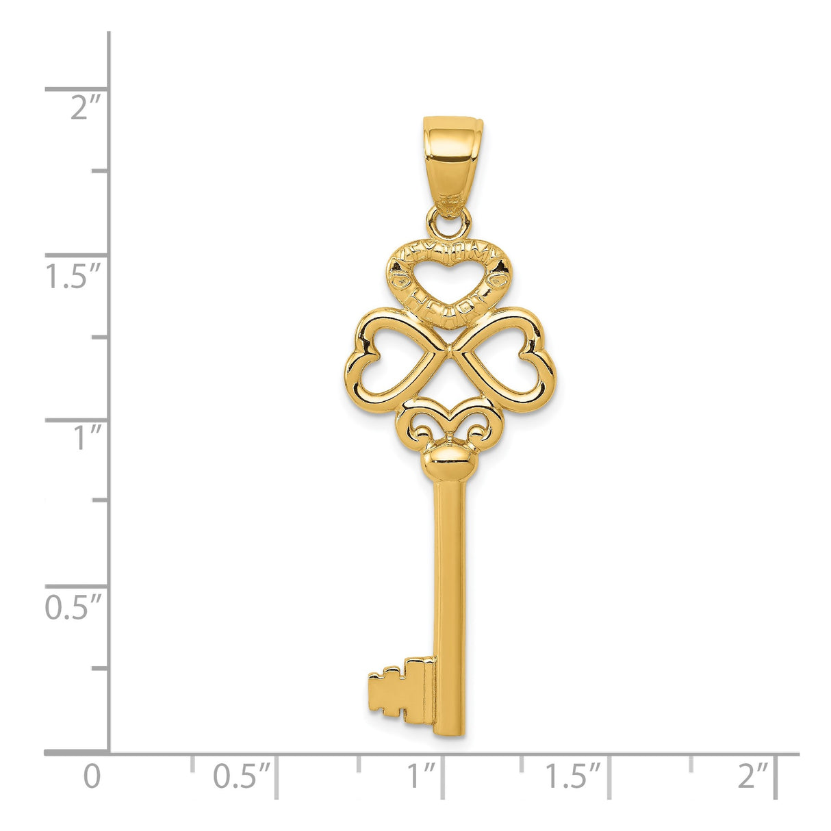 14k Yellow Gold Key Pendant with Heart and Infinity Symbol, Faith Hope Love Theme for Women