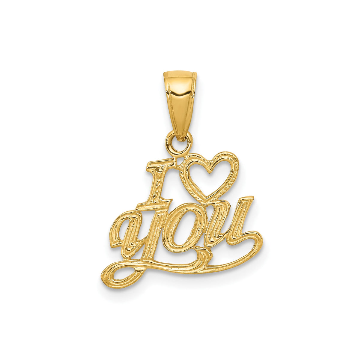 14k Yellow Gold Pendant with I Love You Script, Heart Charm, Romantic Jewelry