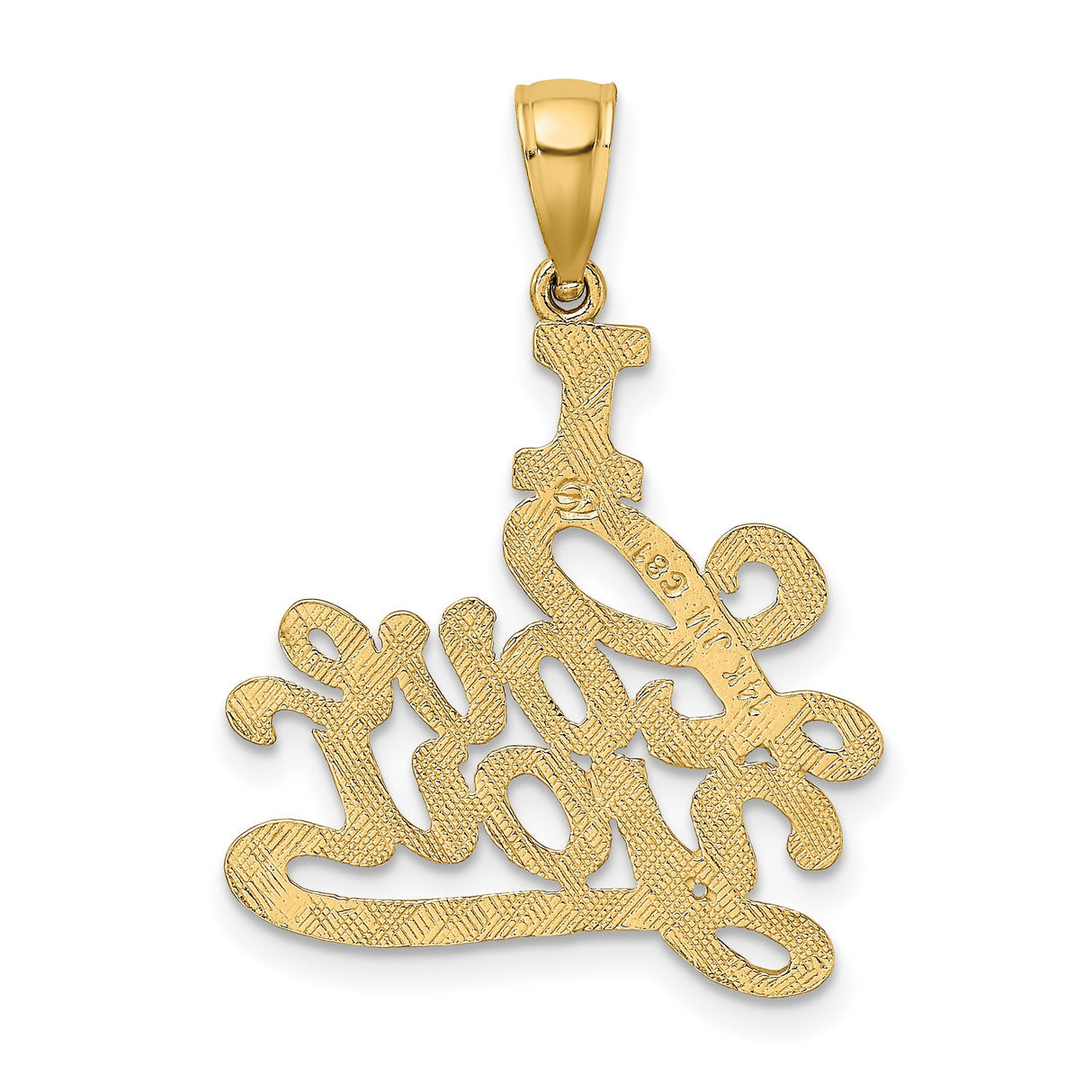 14k Yellow Gold Pendant Charm with Script Engraving I Love You, Romantic Jewelry for Women