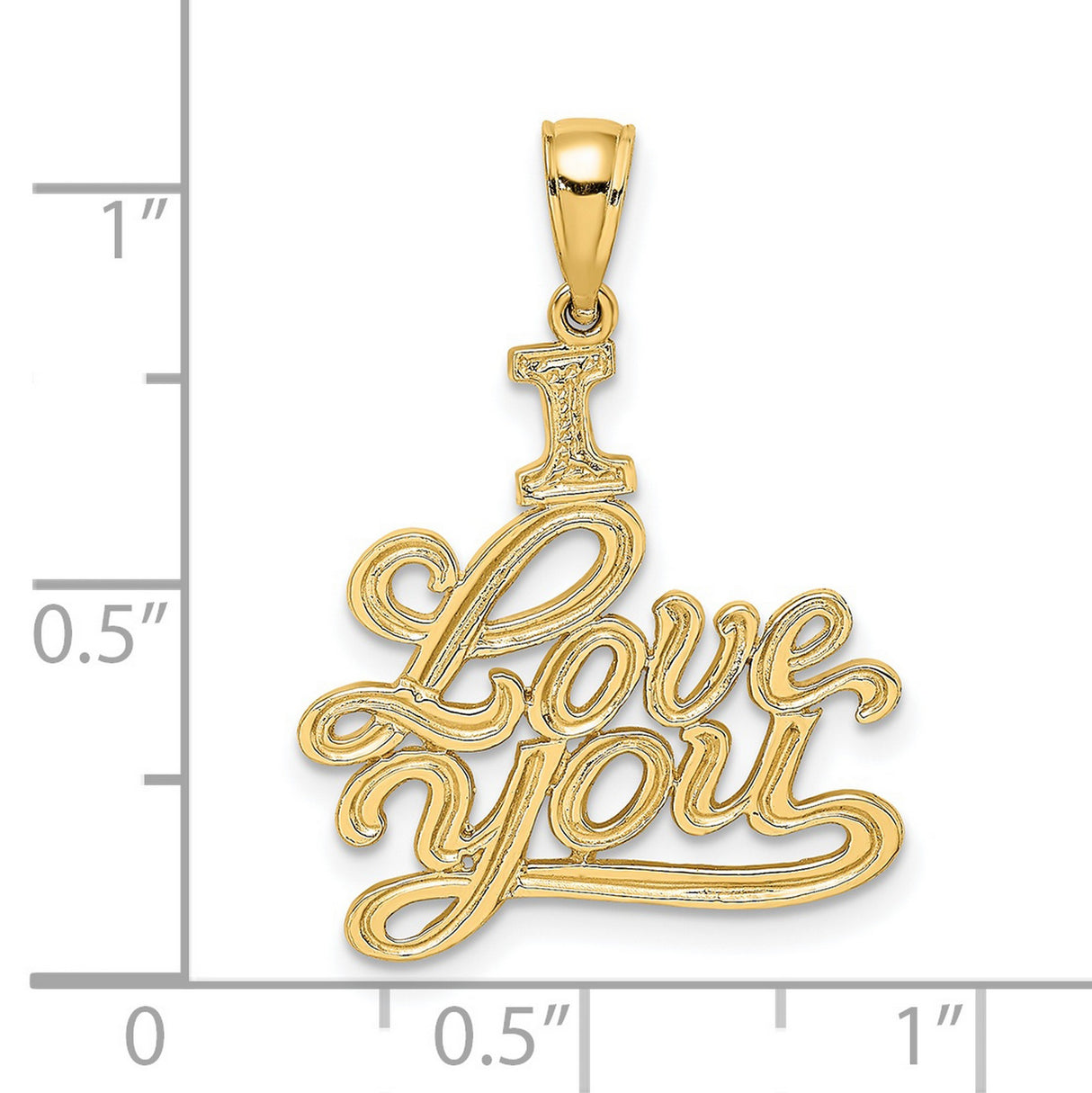 14k Yellow Gold Pendant Charm with Script Engraving I Love You, Romantic Jewelry for Women