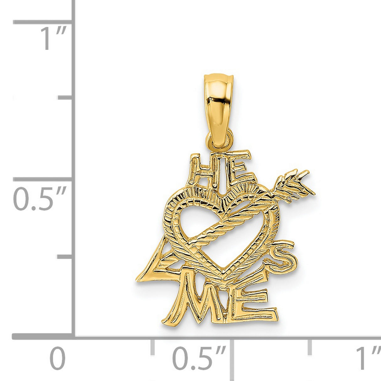 14k Yellow Gold Heart Pendant with Arrow He Loves Me Charm, Romantic Christian Jewelry