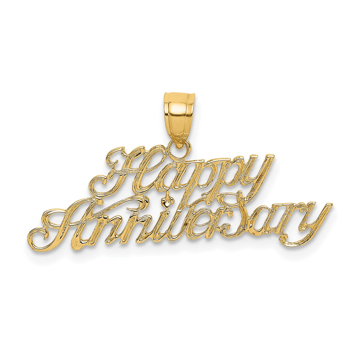 14k Yellow Gold Happy Anniversary Pendant, Romantic Script Jewelry Charm for Women