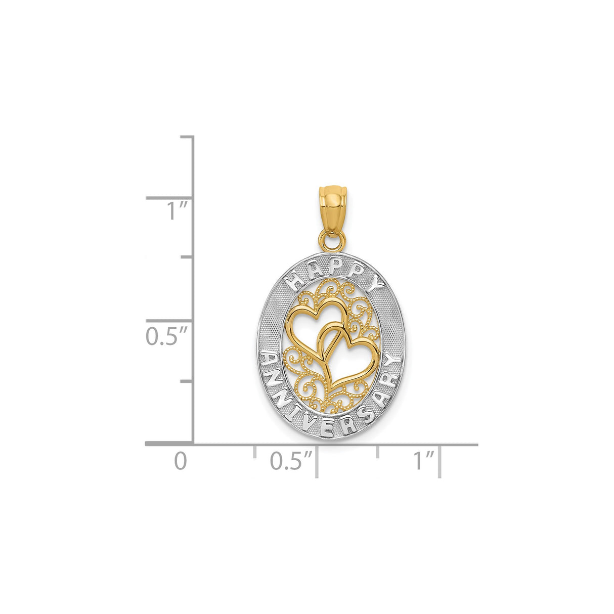 14k Multi-Tone Gold Pendant with Intertwined Hearts and Happy Anniversary Engraving