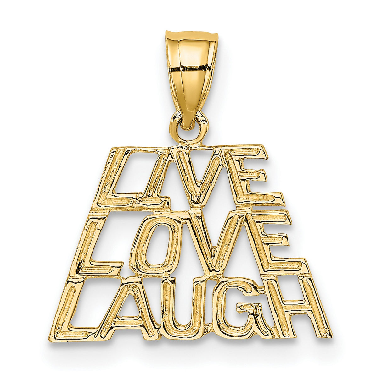 14k Yellow Gold Pendant, Live Love Laugh Inspirational Message, Unisex Motivation Charm