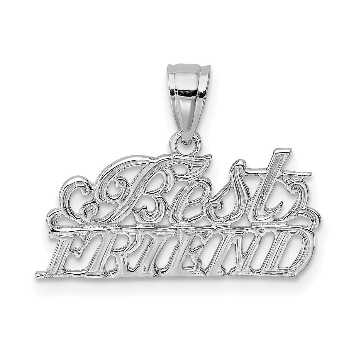 14k White Gold Friend Pendant Charm with Script Lettering, Lightweight Friendship Jewelry for Women