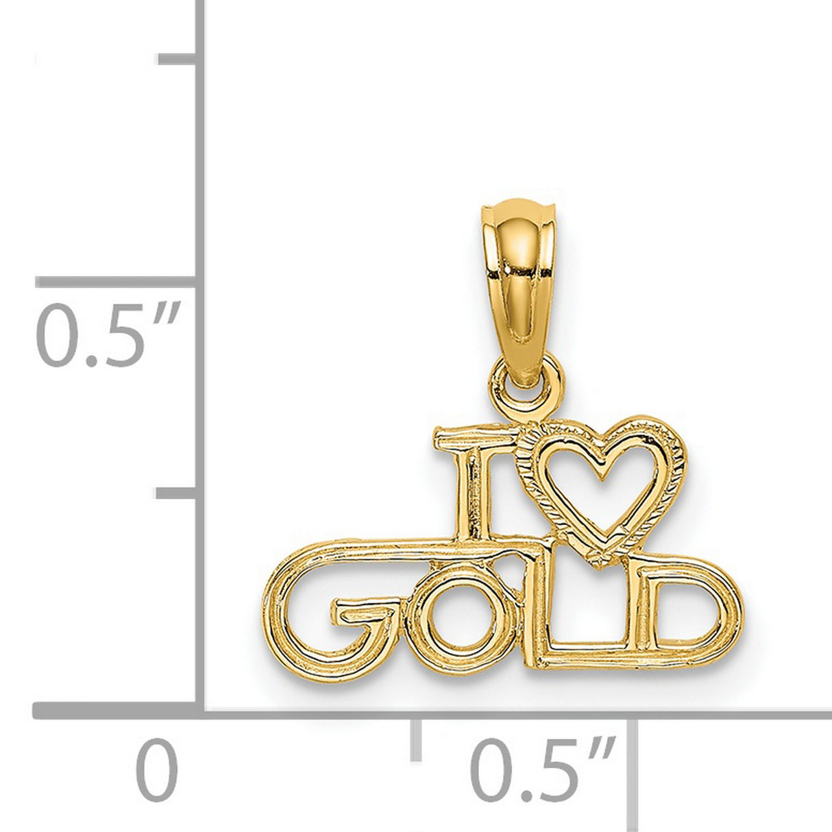 14k Yellow Gold Pendant, I Love Gold with Heart Symbol, Polished Textured Design, Unisex Charm