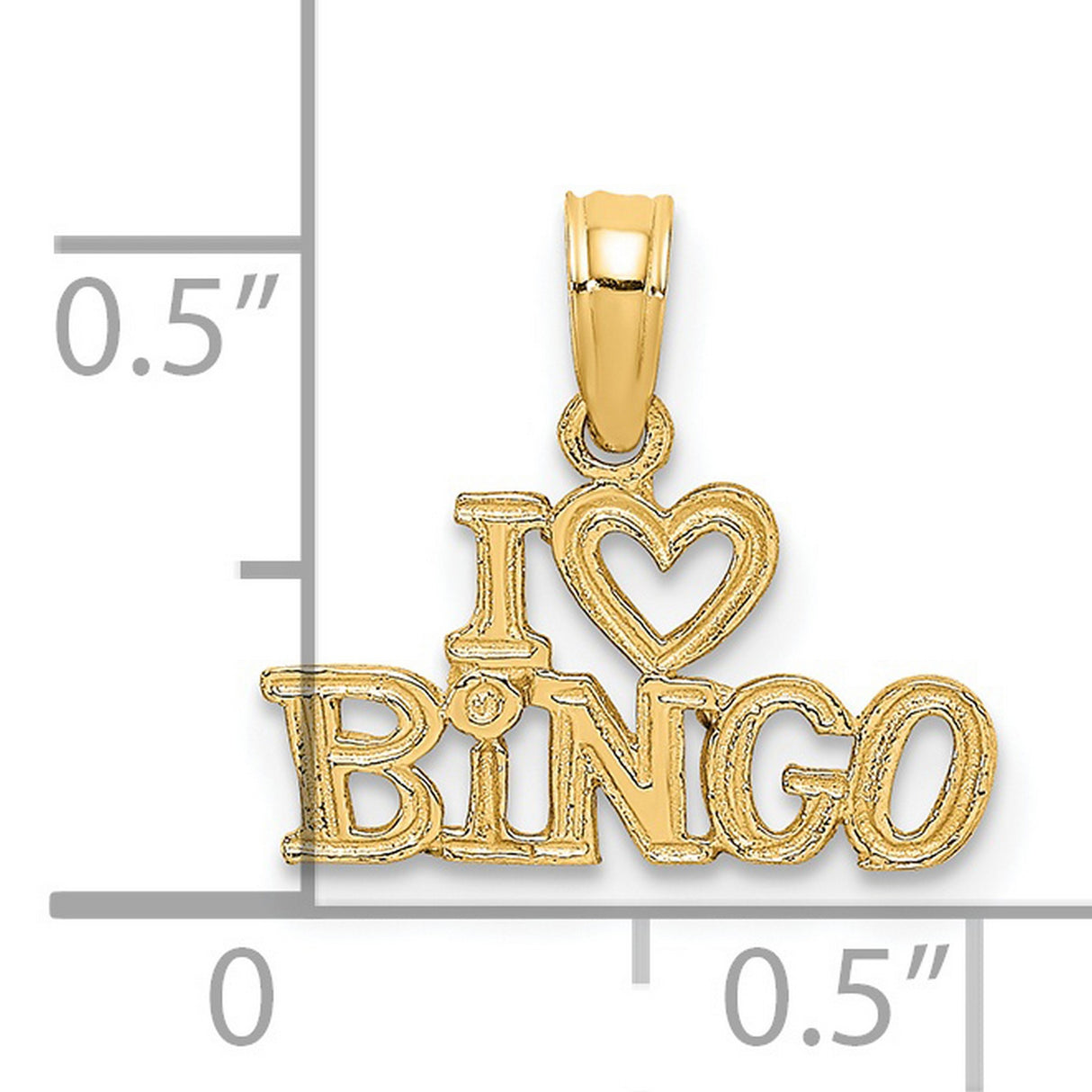 14k Yellow Gold Pendant, I Love Bingo Textured Charm, Fun Gamer Jewelry for Women or Unisex Wear