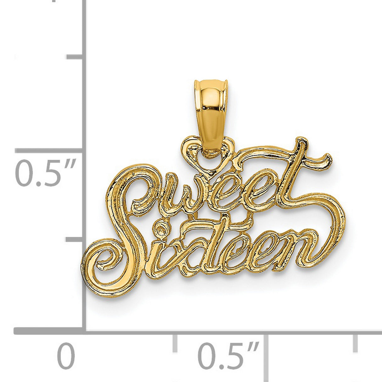 14k Yellow Gold Sweet Sixteen Pendant, Script Lettering Charm for Teen Girls