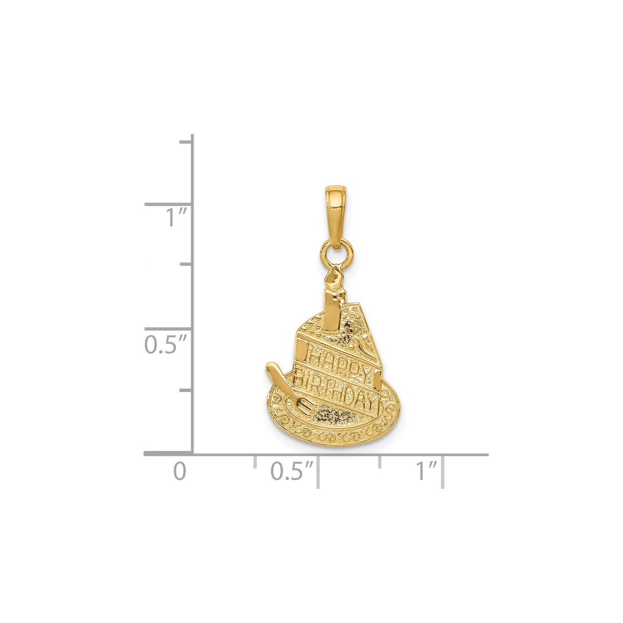 14k Yellow Gold Birthday Cake Slice Pendant with Candle and Fork Charm