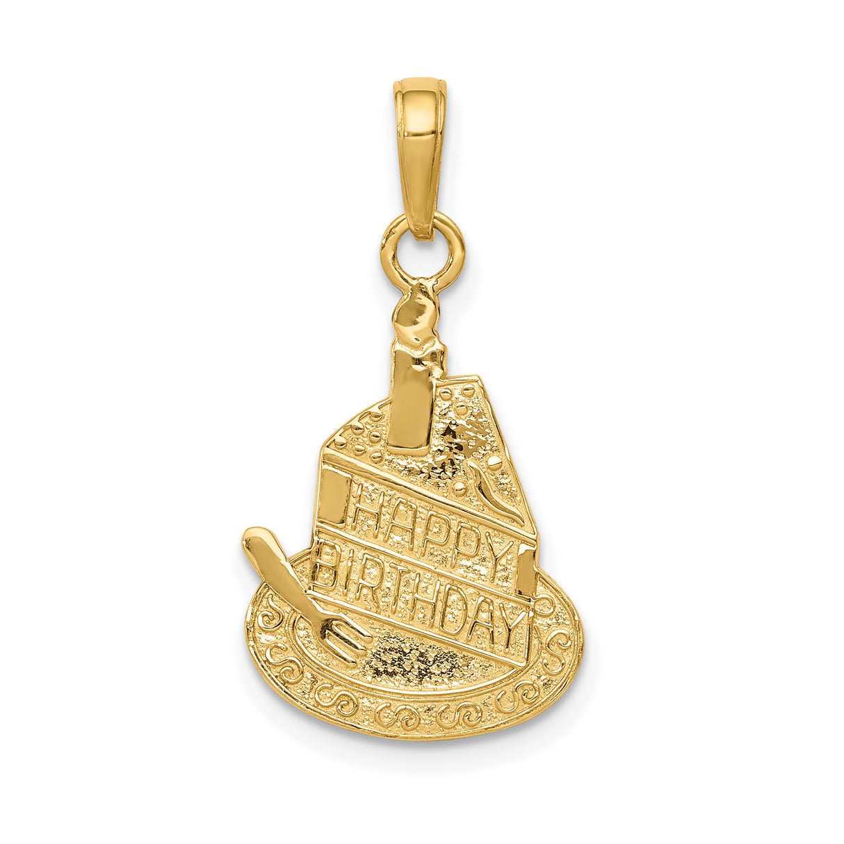 14k Yellow Gold Birthday Cake Slice Pendant with Candle and Fork Charm