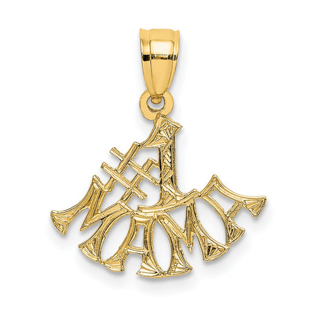 14k Yellow Gold Number One Mom Pendant, Textured Motherhood Symbol Charm for Women