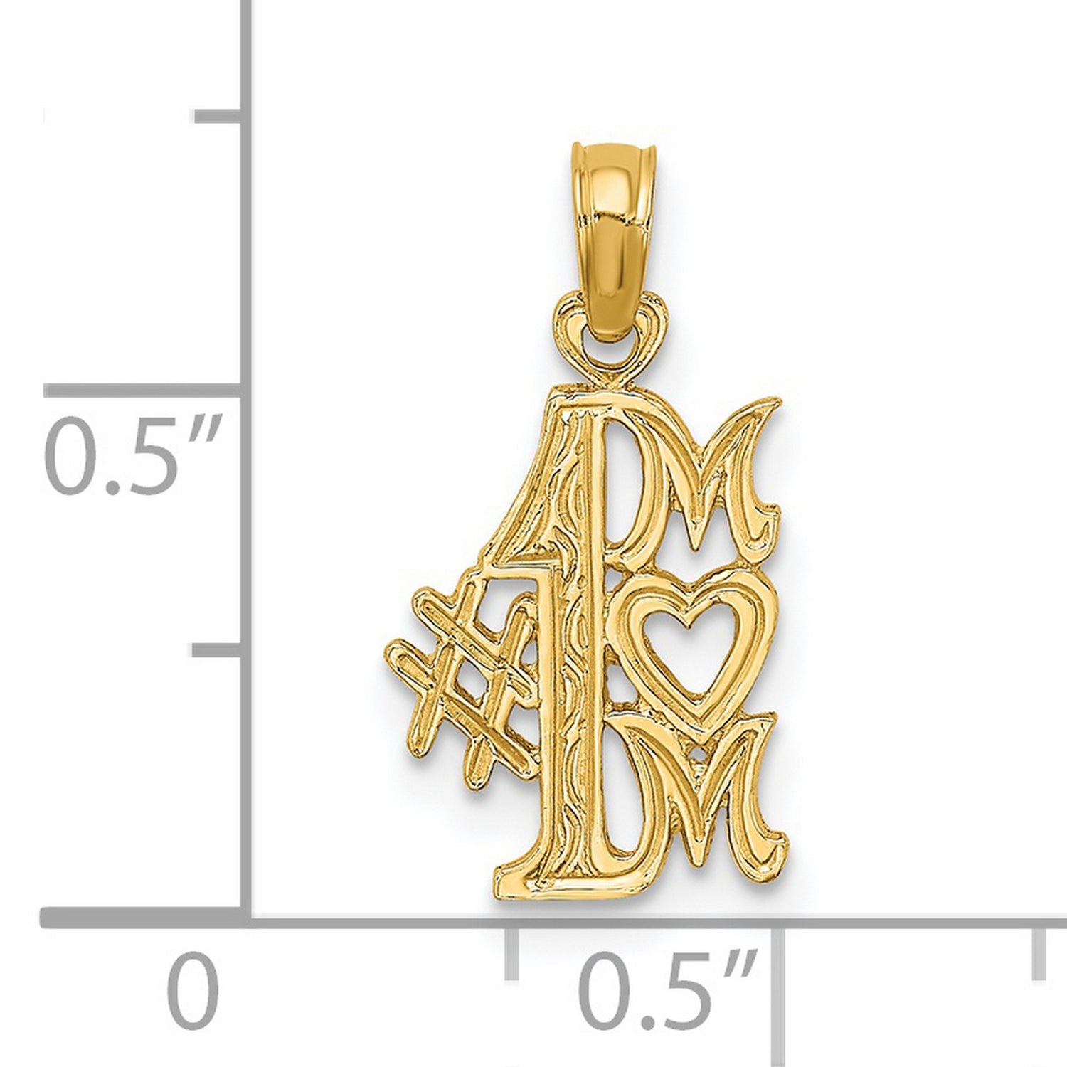 14k Yellow Gold Pendant, Heart Shaped Number One Mom Design, Mother Appreciation Charm