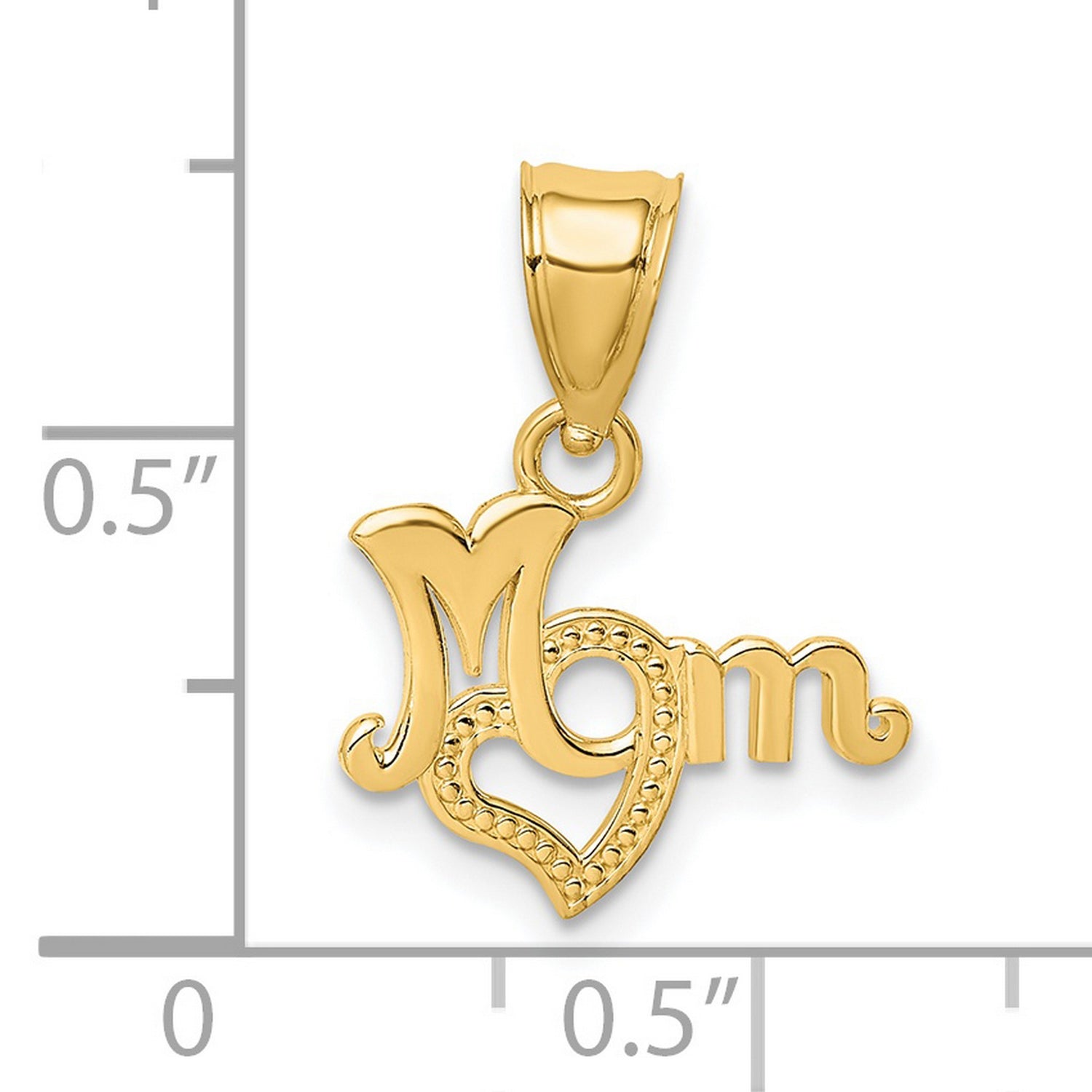 14k Yellow Gold Mom Pendant with Heart Design, Sentimental Letter Charm Jewelry