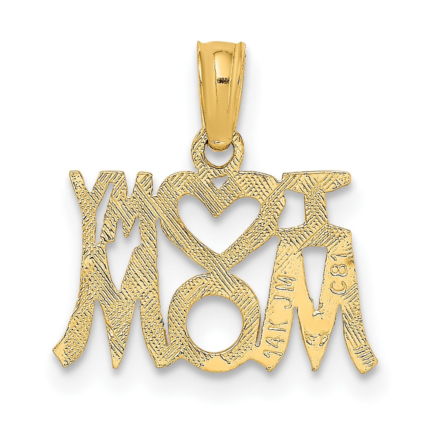 14k Yellow Gold Pendant, I Heart My Mom Message, Sentimental Family Charm for Women